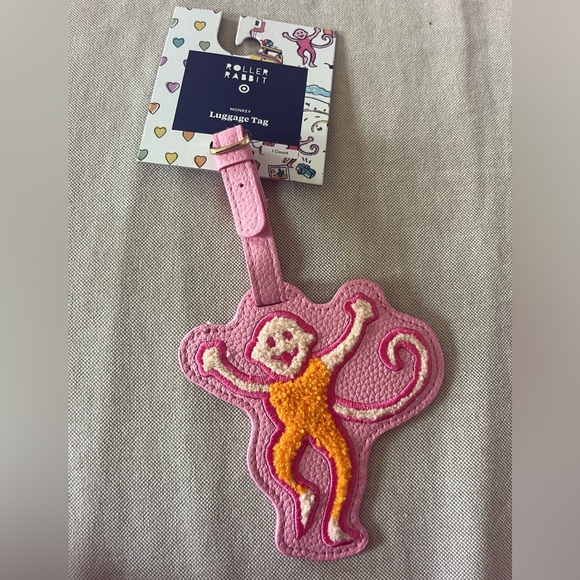 Roller Rabbit Accessories - Roller Rabbit Pink Monkey Sea Life Luggage Tag with Orange Accent